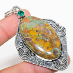 Natural Bamboo Jasper, Diopside Gemstone 925 Sterling Silver Pendant 2.96 p4w42