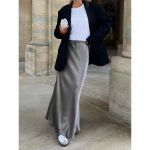 Streamgirl A Line pikad satiinseelikud naistele, must 2024, elegantsed k&otilde;rge v&ouml;&ouml;kohaga Maxi beežid seelikud, siidist pitsitud pikk seelik naistele XL hall