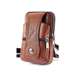 WTEMPO 3-kihiline nahast meeste mobiiltelefoni v&ouml;&ouml;kott Meeste multifunktsionaalne v&ouml;&ouml;rihm Rippkerega rippkott v&auml;litingimustes kasutatav nahast kott 10*5*17.5cm must