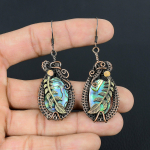 Abalone Shell kalliskivist k&auml;sitsi valmistatud puhtast vasest traadist m&auml;hitud imelised ehted k&otilde;rvar&otilde;ngad 2.56 Inches sinine