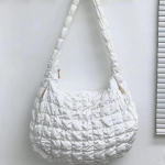 Suurem&otilde;&otilde;tmeline mull-nailonk&auml;ekott naiste polsterdatud suur k&auml;ekott, plisseeritud puuvillane &otilde;lakott Naistele talvek&auml;epidemega kotid rahakotid valge