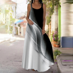 Naiste libisev maksikleit kolmev&auml;rviline pimestava pildiga tr&uuml;kitud kleit kevad- ja suvepuhkus V-kaelusega vabaaja kleit XS valge