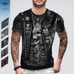 Teksasjakk 3D Prindiga T-s&auml;rgid Meestele Suured l&uuml;hikeste varrukatega riided Nahast tr&uuml;kkimine &Uuml;markaelus Vintage Summer Biker Jope XL