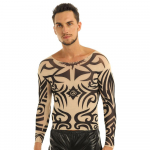 FEESHOW Men Fake Tattoo Design Elastne pikkade varrukatega T-s&auml;rk kampsun Tattoo Mesh O-kaelusega tee Halloweeni kost&uuml;&uuml;mide jaoks karnevali s&auml;rgid 6XL