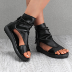 mood Uus Uus Naiste Vintage PU Nahast Lahedad Saapad Mood Naiste Sandaalid Suvi Keskmise Kontsaga Kiilud Kinga Sandalias Mujer Sapato Feminino 35 must