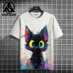 Suvine meeste T-s&auml;rk Animal Cute Cat Print Crew Neck L&uuml;hikeste varrukatega Tee Street Trend Tops Suurem&otilde;&otilde;tmeline meeste riiete T-s&auml;rk meestele S