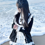 Lolita Goth Nun stiilis sinine ja valge kleit Lolita armas igap&auml;evane elu M must