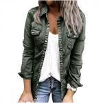 Moodne naiste vaba &uuml;hev&auml;rviline pikkade varrukatega teksariidest n&ouml;&ouml;biga taskus&auml;rk L armee roheline v&auml;rv