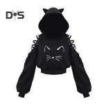 S&uuml;gisene naiste avaras vormis halloweeni spordiga kapuuts, &otilde;&otilde;nsad pitsid, k&uuml;lmade &otilde;lgadega, pikkade varrukatega kassi k&otilde;rvakaunistusega kapuutsiga k&auml;rbitud kampsun XL tumepunast v&auml;rvi