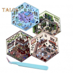 4 komplekti DIY 3D majakleebised pintsettidega leevendavad stressi Maastikukujunduskleebised P&auml;ikesetuba Raamatukogu Kassikohvik Pagari&auml;ri Telefon S&uuml;learvuti sisekujundus B