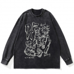T&auml;navar&otilde;ivad Cartoon Graphic Pestud must T-s&auml;rk Puuvillane Unisex Plus Size pikkade varrukatega T-s&auml;rk