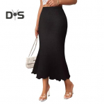 Kalasaba seelik k&otilde;rge v&ouml;&ouml;kohaga puusa m&auml;hitud &uuml;hev&auml;rviline kudumisseelik s&auml;&auml;re keskosa pikkusega, &otilde;hukese sobivusega midi seelik igap&auml;evaseks kandmiseks S veinipunane v&auml;rv