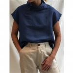 Celmia suvine k&uuml;ljen&ouml;&ouml;biga puuvillane pluus, linane tops Naiste vabaaja l&uuml;hikeste varrukatega T-s&auml;rk 2XL sinine