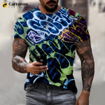 Uus Mood Neoon Graffiti 3D Prindiga Suur Vabaaja Meeste T-s&auml;rk Suvine Vabaaja L&uuml;hikeste Varrukatega Hip-Hop Harajuku T&auml;navariided &Uuml;laosa S