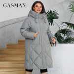 GASMAN 2024 Naiste talvejope Pluss suurus L-6XL Naiste mantel Kaubam&auml;rk Fashion Paks puuvill Tuulekindel Kapuutsiga parka 88609 2XL hall