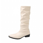 Naiste kingad 2024 p&otilde;lvek&otilde;rgused naiste saapad Klassikalised Moodsad naiste saapad, plisseeritud &otilde;mblemine Terava ninaga madala kontsaga naiste kingad 35 valkjas v&auml;rv