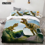 Dinosauruste tekikottide komplekt, kahe suurusega pol&uuml;estrist tekikott Jurassic World Parki dinosauruste tr&uuml;kised, kahe voodipesu komplekt lastele teismelistele poistele EU single(135x200cm)