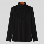 INCERUN Meeste kaelusega v&otilde;rktopsid Patchwork pikkade varrukatega kitsad aluss&auml;rgid L must