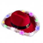 Moda papai noel festa de natal luminosa cowboy chap&eacute;u ocidental vermelho feltro chap&eacute;us aba larga cowgirl chap&eacute;u jazz chap&eacute;u par 40-30CM