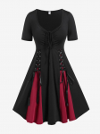 Rosegal Gothic pits-up Cinched kahe tooniga Godet Hem Line kleit 3XL must