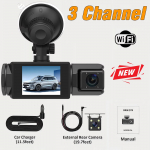 3-kanaliline armatuurkaamera WIFI CAR DVR 1080P 3 objektiiviga s&otilde;iduki sees olev armatuurkaamera kolmesuunaline kaamera, must kast, salvestaja videoregistraator, videokaamera 3Ch Wifi+0G