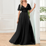 &Otilde;htukleit banketi v&otilde;rkv&otilde;rk, pikk V-kaelusega kleit Seksikas l&uuml;hikeste varrukatega pikk kleit L must