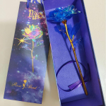 24K Gold Rose koos kinkekarbiga: Helendav kuldfooliumiga kullatud roos Hiina s&otilde;brap&auml;evaks gift box gift bag set sinine