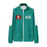 Squid Games II hooaeg Pusa t&otilde;mblukuga p&uuml;stkrae pikkade varrukatega number tr&uuml;kkimine Kontrastv&auml;rviline jope TV tegelane spordir&otilde;ivad elastne v&ouml;&ouml;koht L A