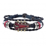 Punutud kitarri k&auml;ev&otilde;ru tsingisulamist reguleeritav pandla k&auml;sitsi kootud kunstnahast 3-kihiline punk retro randme ehted punane