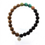 Pierres et Min&eacute;raux. Bracelet Perles Malachite du Congo + Unakite + Onyx noir mat + bois 8 Fabriqu&eacute; en France.