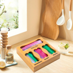 Bag Storage Organizer Wrap Dispenser Multi Functional Easy to Use Bamboo Kitchen Aluminum