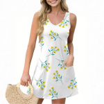 Naiste vabaaja taskutega suvevesti kleit Lillemustriga V-kaelusega varrukateta kleit XL veini