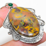 Bamboo Jasper, Diopside 925 Sterling Silver Jewelry Pendant 2.76 s2u56