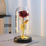 Kuldne fooliumroos akr&uuml;&uuml;lkattega &ndash; ideaalne kingitus s&uuml;nnip&auml;evaks ja s&otilde;brap&auml;evaks Acrylic Cover Black Base + Petals + Warm Light