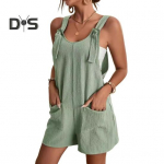 Naiste varrukateta suvine vabaaja l&uuml;hikesed kombinesoonid, taskutega puuvillased tunked. Rannar&otilde;ivad reisipuhkuseks S tumesinine v&auml;rv