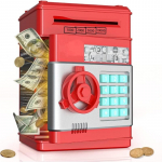 Hopsupank lastele Poistele T&uuml;drukutele Rahapanga masin parooliga Armas sularahaautomaat hoiup&otilde;rsas m&uuml;nt, elektrooniline kerimispaber, raha s&auml;&auml;stmise kasti m&auml;nguasi 1PCS punane