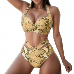 Maonahaprindiga kahe krookega m&auml;hitav naiste l&uuml;hike bikiini, push-up esiosa, naiste ujumisriided, suplejad, ujumine, ujumiskost&uuml;&uuml;m, tankiinide komplekt S pruun