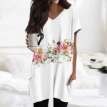 Naiste topid V-kaelusega l&uuml;hikeste varrukatega pluusid vabaaja keskmise pikkusega s&auml;rgid Moodsad tr&uuml;kised taskutega tuunikatopid L must