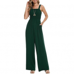 Suvised varrukateta kombinesoonid naistele k&otilde;rge v&ouml;&ouml;kohaga laia s&auml;&auml;rega p&uuml;ksid taskutega ruudukujulise kaelusega &uuml;hes t&uuml;kis vaba l&otilde;ikega tunked XL roheline