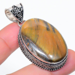 Natural Tiger Eye Gemstone 925 Sterling Silver Jewelry Pendant 2.17 w9b69