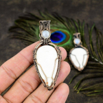 Orange Scolecite, Moonstone Copper Wire Wrap Jewelry Pendant 2.76 n0r52