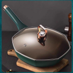 Multifunktsionaalne mittenakkuv pann praadimispann majapidamises kaheksanurkne pann lameda p&otilde;hjaga pann praadimispann induktsioonpliit gaasi universaalne k&ouml;&ouml;gin&otilde;u 32cm roheline