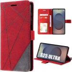 Coque pour Samsung Galaxy S25 Ultra - BOOLING - Effet Cuir Rouge Antichoc Protection 360&deg;