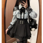 Jirai kei Riietus Lolita T&uuml;drukute Pluus Naiste Pikkade Varrukatega S&auml;rk Kawii Vibu Must Seelikud S&auml;rgid Y2K Magus Jaapani Daami Stiili Komplekt M