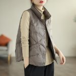 Sulevest naistele etnilises stiilis lahtise soodsa pilvega reljeefse vestiga helevalge pardi sule n&ouml;&ouml;biga p&uuml;stkraega jope Tide S khaki