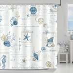 Mereline Rannik Sinine Merit&auml;ht Kest Du&scaron;ikardin 180 x 180cm Pol&uuml;ester Veekindel Hallituskindel Pestav Du&scaron;ikardin 12 Konksuga W180xH230cm