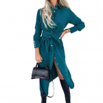 Naiste puuvillane n&ouml;&ouml;bitav maksikleit vabaaja pikkade varrukatega rev&auml;&auml;rkraega pikk kleit pitsiga seotava v&ouml;&ouml;kohaga 3XL must