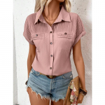 Naiste pandlaga rev&auml;&auml;riga &otilde;lapleegiga taskutega &otilde;lal l&uuml;hikeste varrukatega s&auml;rk T-s&auml;rk L hall