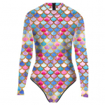 Naiste Monokini pikkade varrukatega 3D Kala Skaala Prindi Tagasi T&otilde;mblukk Elastne Kangas &Uuml;hes t&uuml;kis bikiinidest karnevalikost&uuml;&uuml;m 4XL