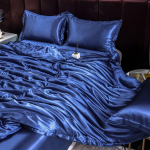 Mulberry siidist voodipesukomplekt koos tekikattega voodilina padjap&uuml;&uuml;r Luksuslik satiinist voodilina &uuml;hev&auml;rviline King Queen t&auml;issuuruses 220x240cm 4 pcs set tumesinine v&auml;rv